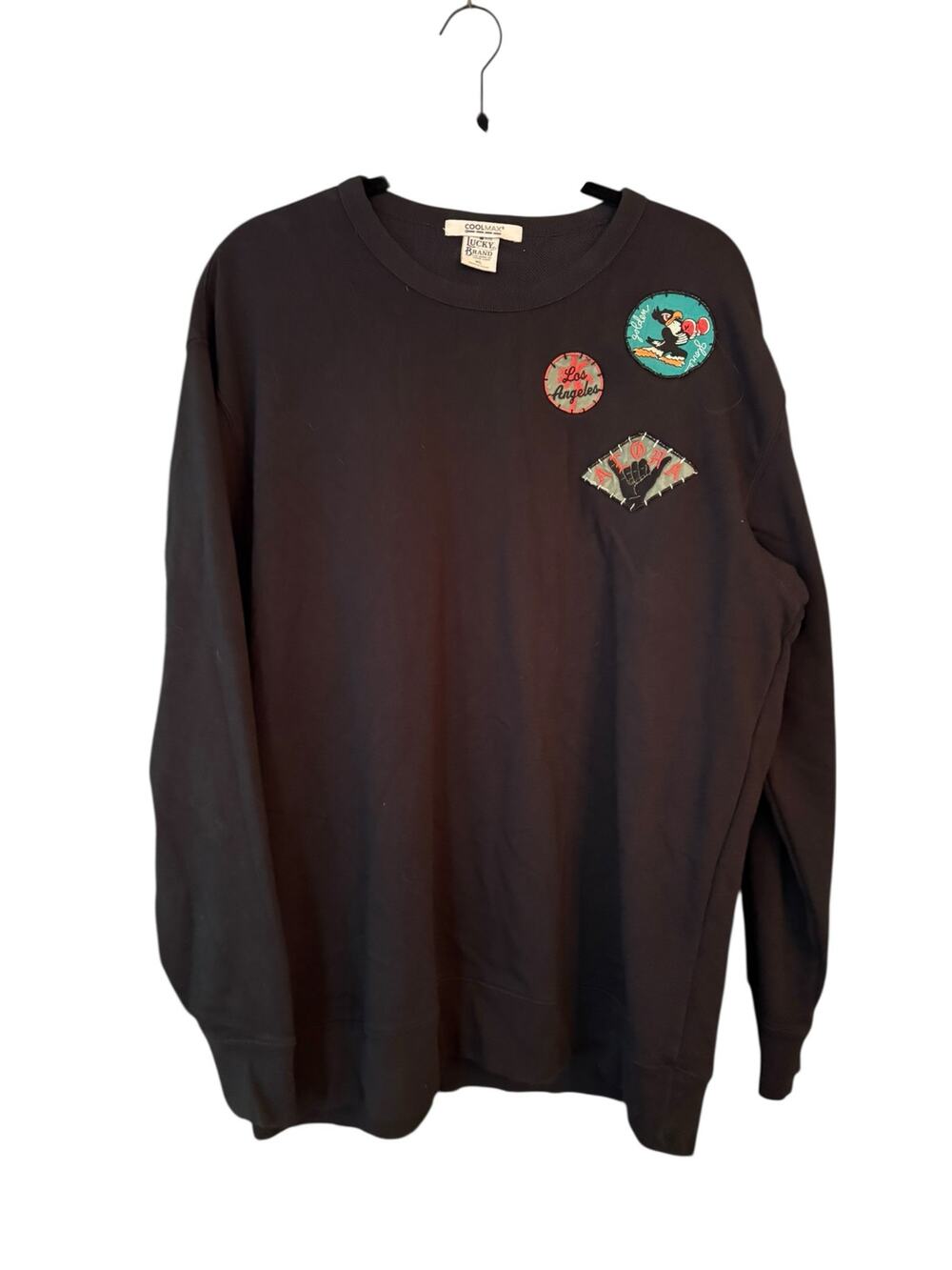 Lucky Brand Crewneck Sweatshirt Patches "CoolMax" Mens XL Comfort Leisurewear